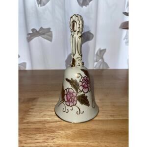 Vintage Arnart Porcelain Tea Bell - Pink Roses & 24K Gold Gilt - Mark 7284A